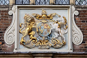 Royal Coat of Arms on the Exterior of Abbots Hospital in Guildford