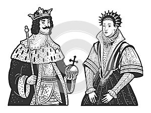 royal couple line art sketch vector illustration