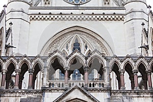 Royal Courts of Justice, gothic style building, facade, London, United Kingdom