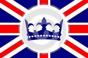 Royal crown on the background of the British flag. Illustration for the anniversary of the reign of the English queen.