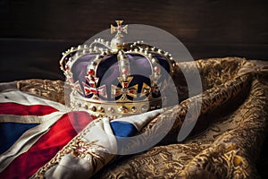 Royal crown on the background of the flag of the united kingdom of Great Britain and Northern Ireland