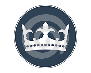Royal crown in a blue circle on a white background. Illustration for the anniversary of the reign of the English queen. Logo photo