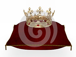 Royal crown on ceremonial pillow 3d rendering