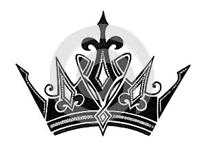 Royal crown design in black and white for King Queen Prince or Princess, or success concept