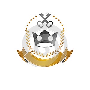 Royal Crown emblem. Heraldic Coat of Arms decorative logo isolated vector illustration. Ancient logotype in old style on white ba