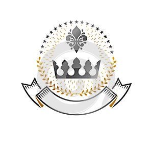 Royal Crown emblem. Heraldic Coat of Arms decorative logo isolated vector illustration. Ornate logotype in old style on white