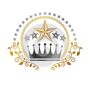 Royal Crown emblem. Heraldic Coat of Arms decorative logo isolated vector illustration. Retro logotype on white background.