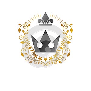 Royal Crown emblem. Heraldic Coat of Arms decorative logo isolated vector illustration. Retro logotype on white background.