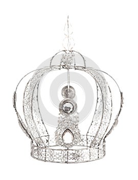 Royal Crown with Jewels and Made of White Gold or Silver on a White Background