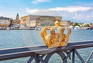 Royal crown and Stockholm old town Gamla S tan, Sweden