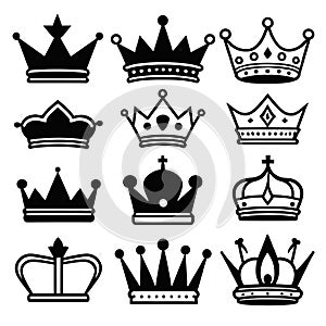 Royal crowns in a classic black vector style