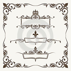 Royal crowns and fleur de lys ornate frames
