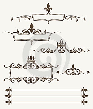 Royal crowns and fleur de lys ornate frames