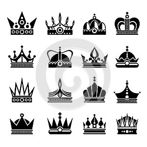 Royal crowns vector illustration set in black