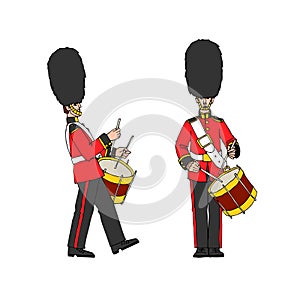 A royal drummer wearing a bearskin hat. Festive military band.