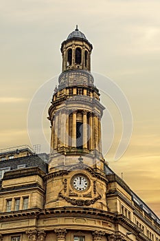 Royal Exchange Building Clock Tower in Manchester, UK photo