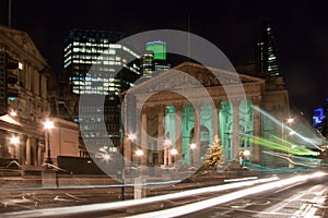 Royal Exchange at night in city of London