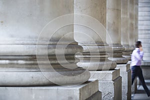 Royal Exchange Pillars & City Worker London, England, United Kingdom