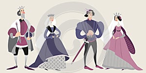 The royal family. Middle ages. Funny cartoon characters in historical costumes