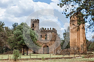 Royal Fasil Ghebbi palace, castle in Gondar, Ethiopia, cultural Heritage architecture