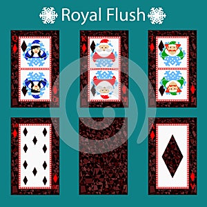 Royal flus playing card poker combination. illustration eps 10. On a green background. To use for design, registration, the