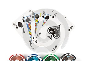 Royal flush and casino gambling chips