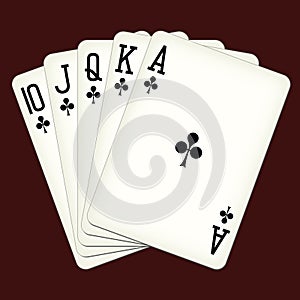 Royal Flush of clubs - playing cards vector illustration