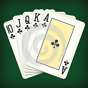 Royal Flush of clubs - playing cards vector illustration