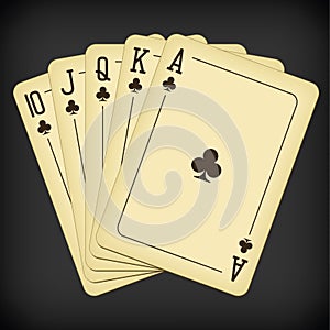 Royal Flush of clubs - vintage playing cards vector illustration