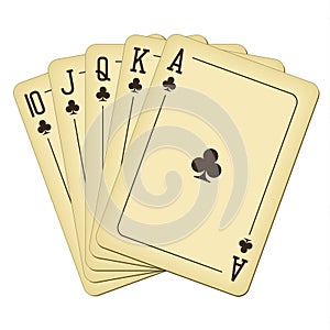 Royal Flush of clubs - vintage playing cards vector illustration