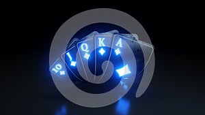 Royal Flush in Diamonds Poker Cards Casino Concept On The Black Background - 3D Illustration