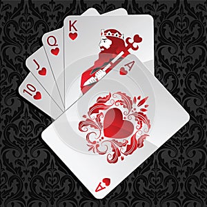 Royal flush in hearts