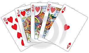 Royal flush hearts playing cards