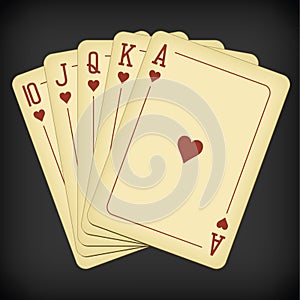 Royal Flush of hearts - vintage playing cards vector illustration