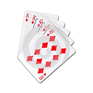 Royal Flush, Playing cards, isolated on a white background. Poker hands. Design element. Playing cards
