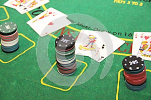 Royal flush in poker casino chips and cards