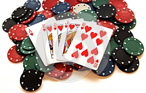 Royal flush on poker chips
