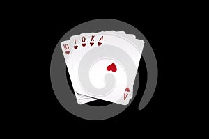 Royal Flush poker hand isolated on black background