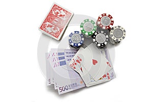 Royal flush poker hand with poker chips