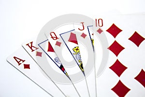 Royal Flush Poker Hand on White Background