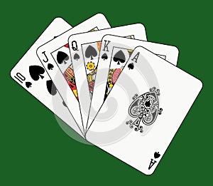 Royal flush spade on green