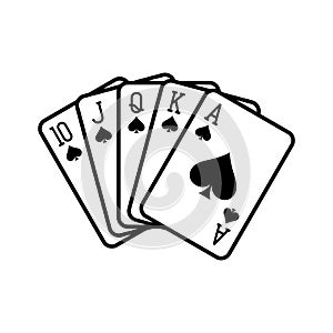 Royal flush of spades, playing cards deck colorful illustration.