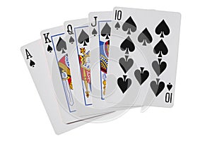 Royal flush spades poker cards with clipping path