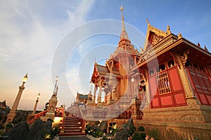 Royal funeral pyre against blue sky