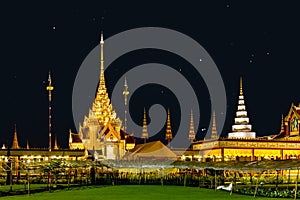 The royal funeral pyre of princess at the night, Thailand