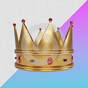 Royal gold crown with sapphires isolated on white. 3d rendering. clipping paht