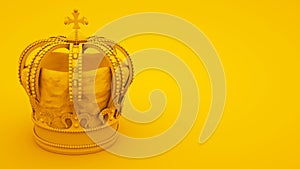 Royal gold crown on yellow background. Minimal idea concept, 3d illustration
