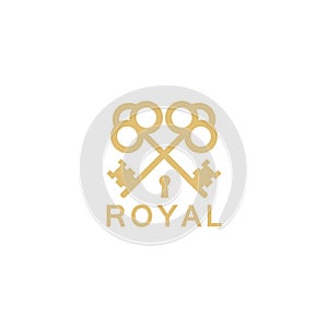 Royal gold key icon. Modern real estate logo template isolated on white background