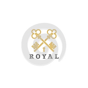 Royal gold key icon. Modern real estate logo template isolated on white background