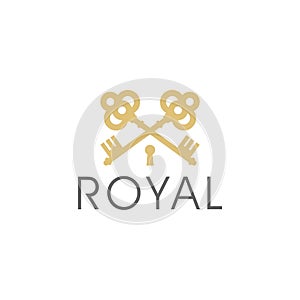 Royal gold key icon. Modern real estate logo template isolated on white background